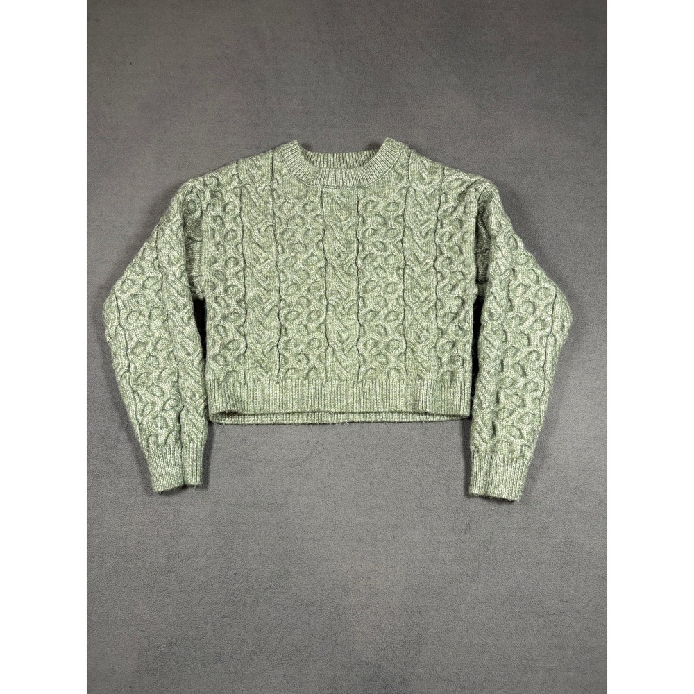 Forever 21 Sweater Women Medium Green Cable Knit Cropped Pullover